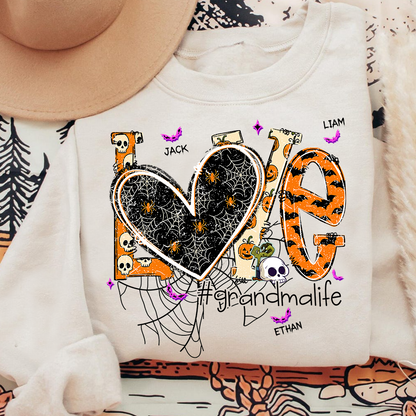Grandma Life Halloween Sweatshirt, Cute Love Spooky Bat Gift for Grandma And Kids