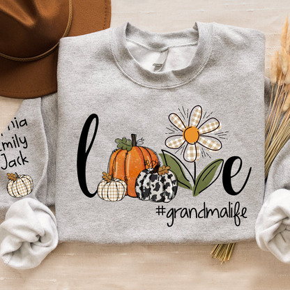 Autumn Love Sweatshirt with Custom Names for Grandma and Grandkids