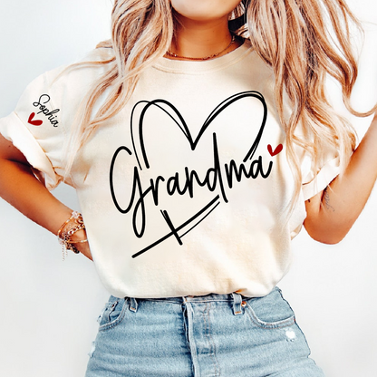 Grandma And Grandkids Heart Tshirt Personalized Family Name T Shirt For Grandma