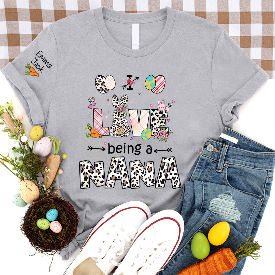 Love Being a Nana T Shirt, Cute Easter Bunny Family Shirt For Nana And Kids