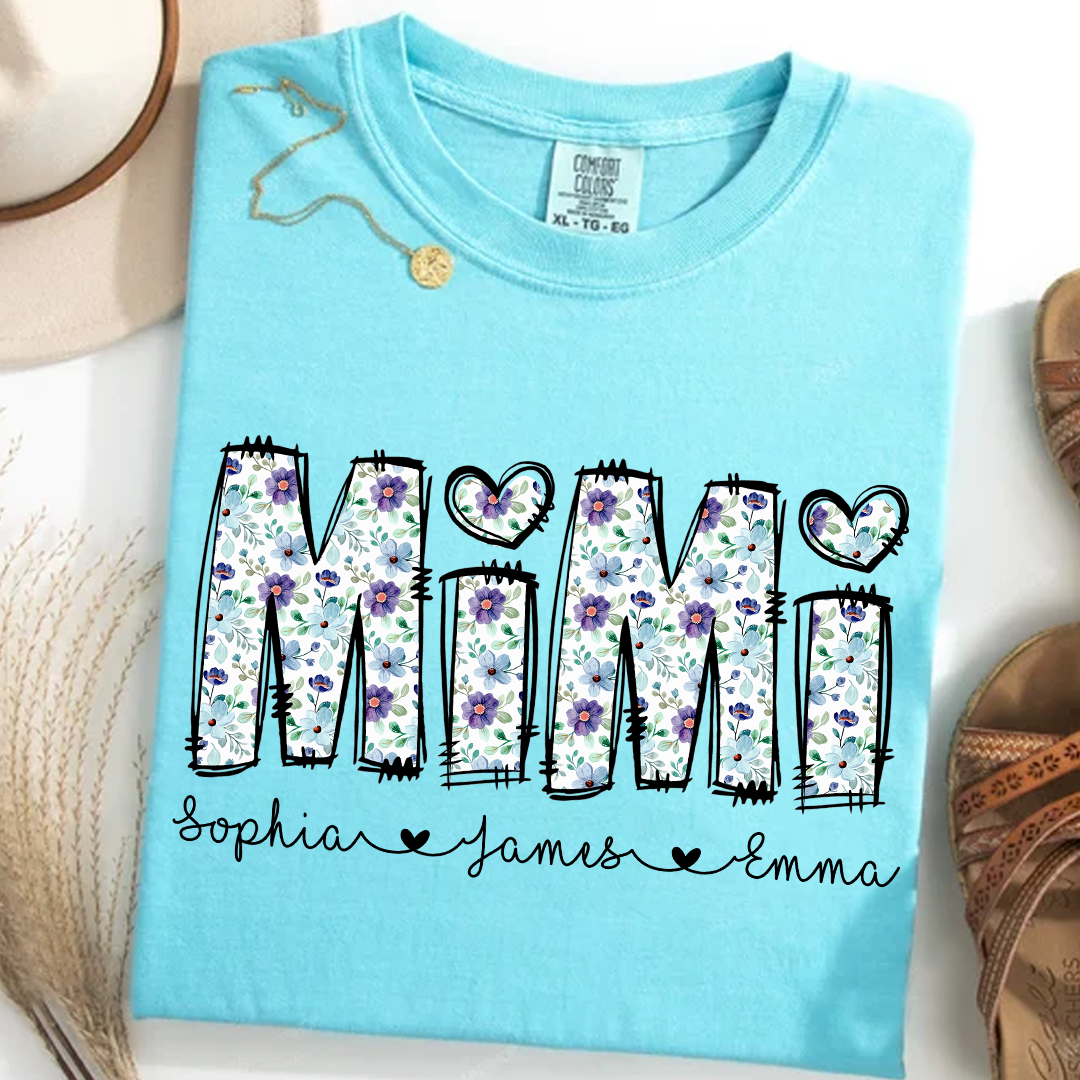 Mimi Shirt with Grandkids' Names – Cute Floral Design for Grandma