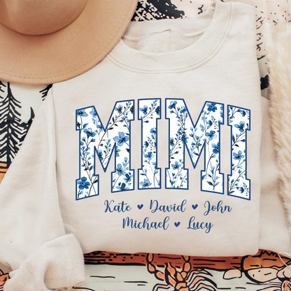 Personalized Blue Mimi Sweatshirt,Gift For Custom Grandma and Kids