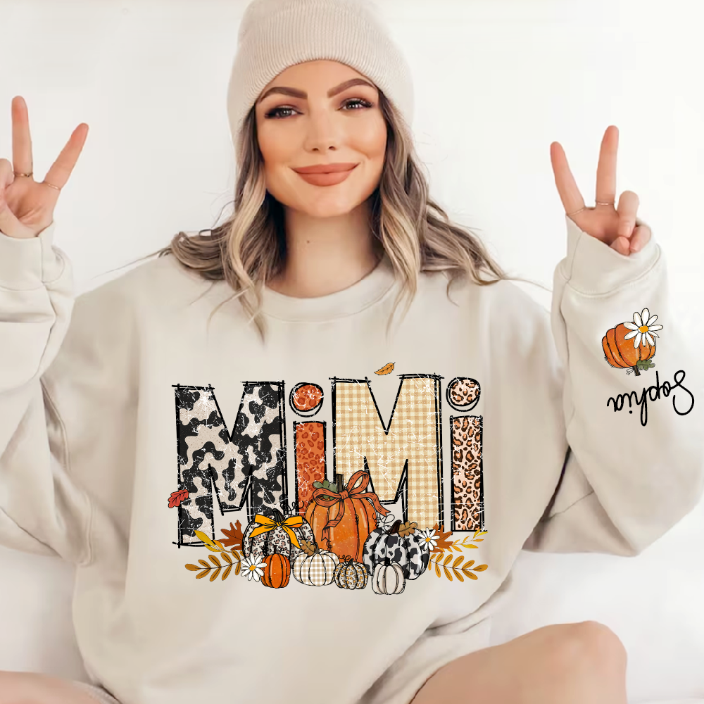 Preppy Fall Mimi Custom Grandma Pumkin Sweatshirt, Personalized For Grandma And Kids