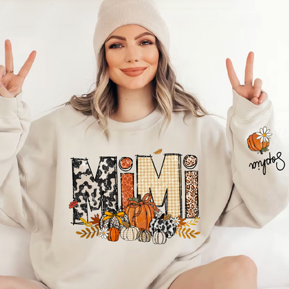Preppy Fall Mimi Custom Grandma Pumkin Sweatshirt, Personalized For Grandma And Kids