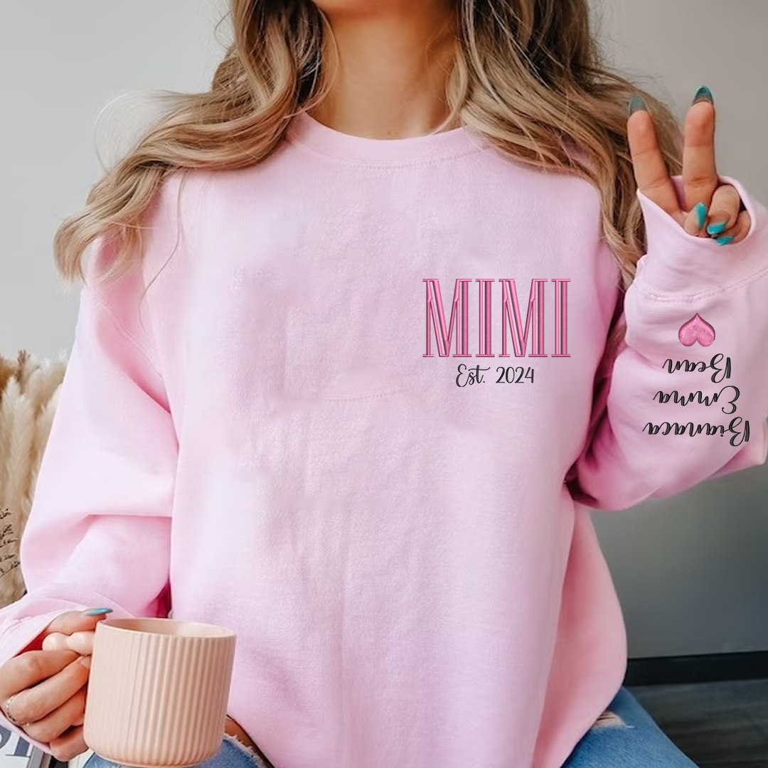 Custom Embroidered MIMI Est Name And Grandkids Sweatshirt