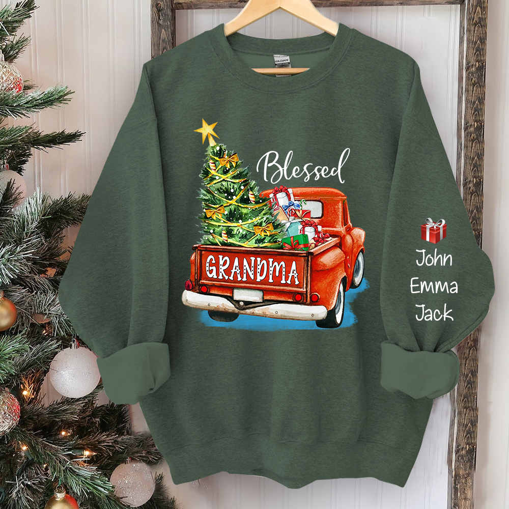 Blessed Grandma Christmas Tree Truck And Grandkids Sweatshirt