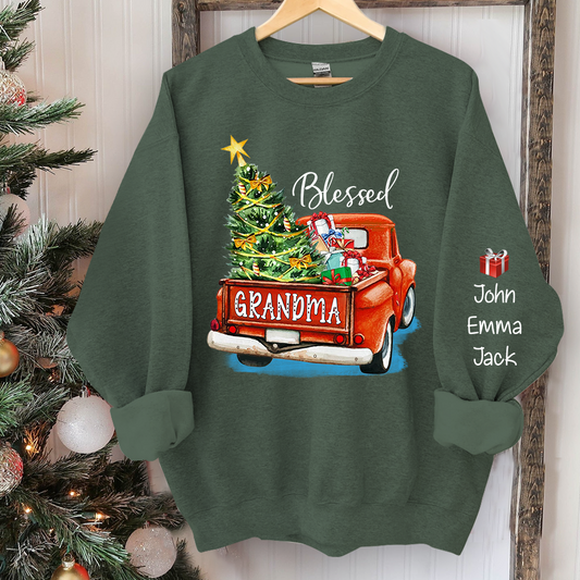 Blessed Grandma Christmas Tree Truck And Grandkids Sweatshirt