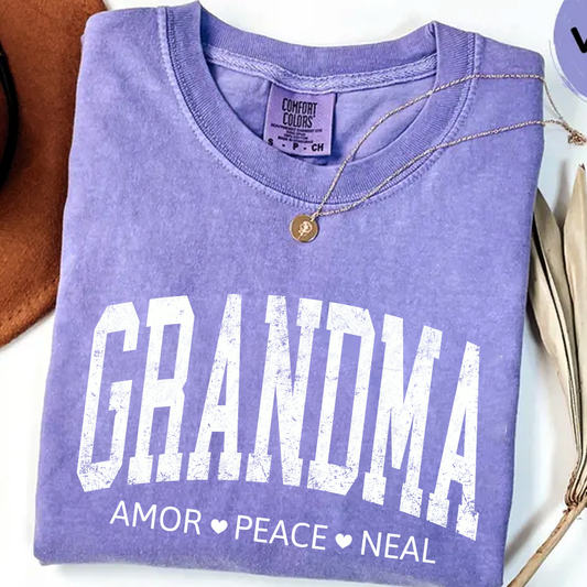 Custom Comfort Colors Grandma Graphic T-Shirt - Vintage Style Comfort Colors Tee - Personalized Grandmother Gift with Custom Names