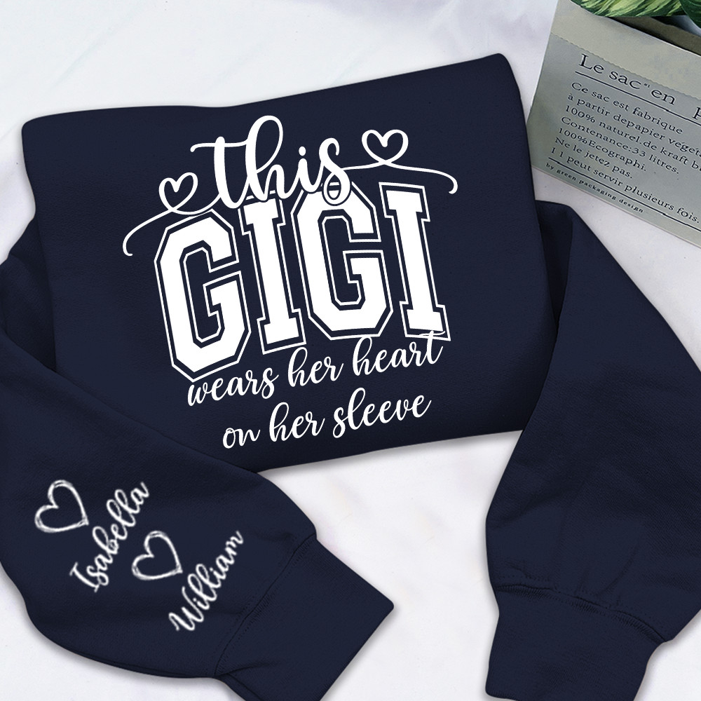 Personalized Grandma Sweatshirt, This Grandma Wears Her Heart On Her Sleeve Shirt with Grandkids’ Names, Custom Gift for Grandma Christmas