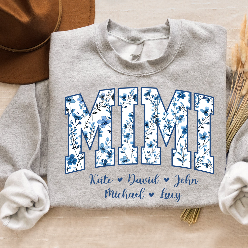 Personalized Blue Mimi Sweatshirt,Gift For Custom Grandma and Kids