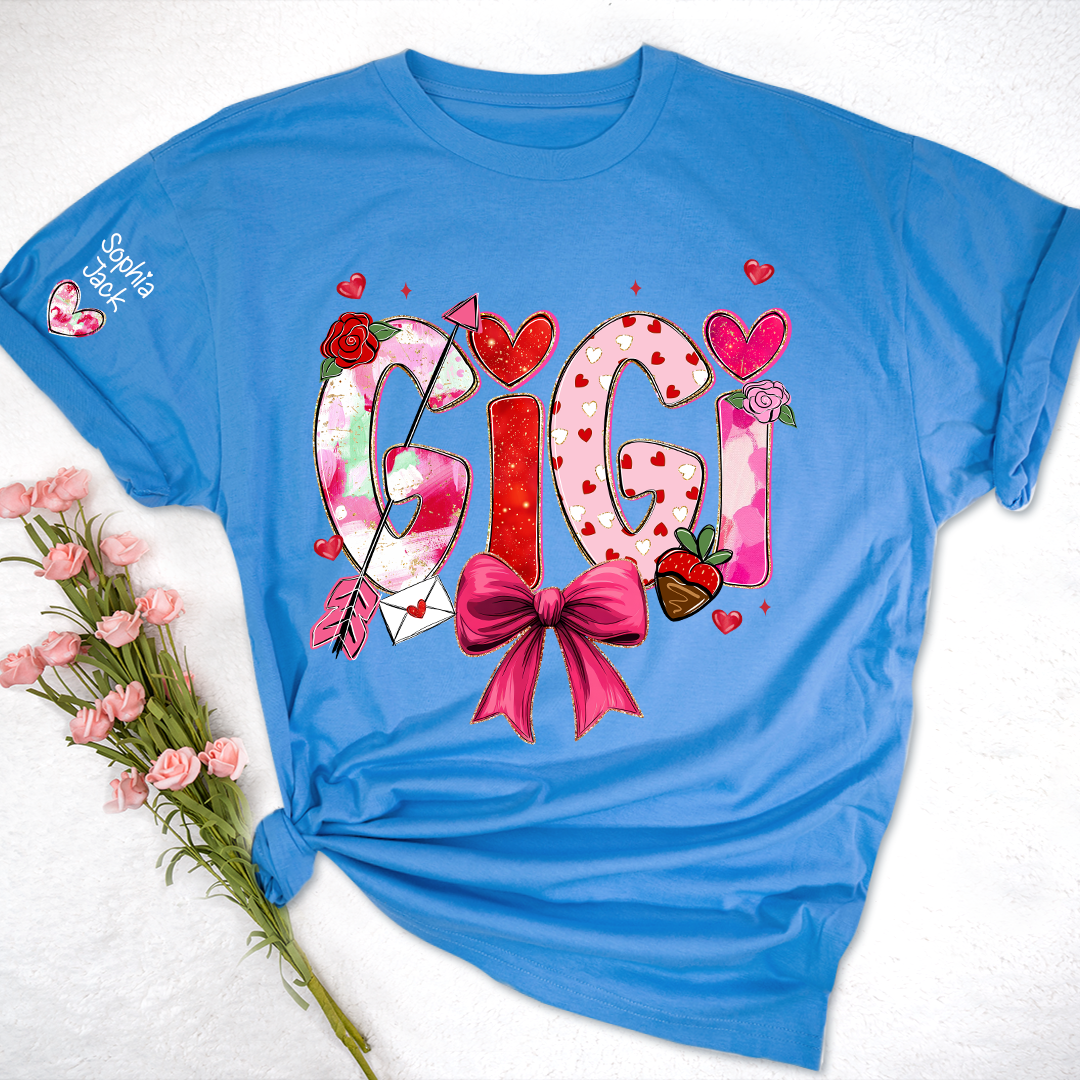 Personalized Gigi Valentine T-shirt, Cute Bow and Strawberry Design for Grandma and Kids