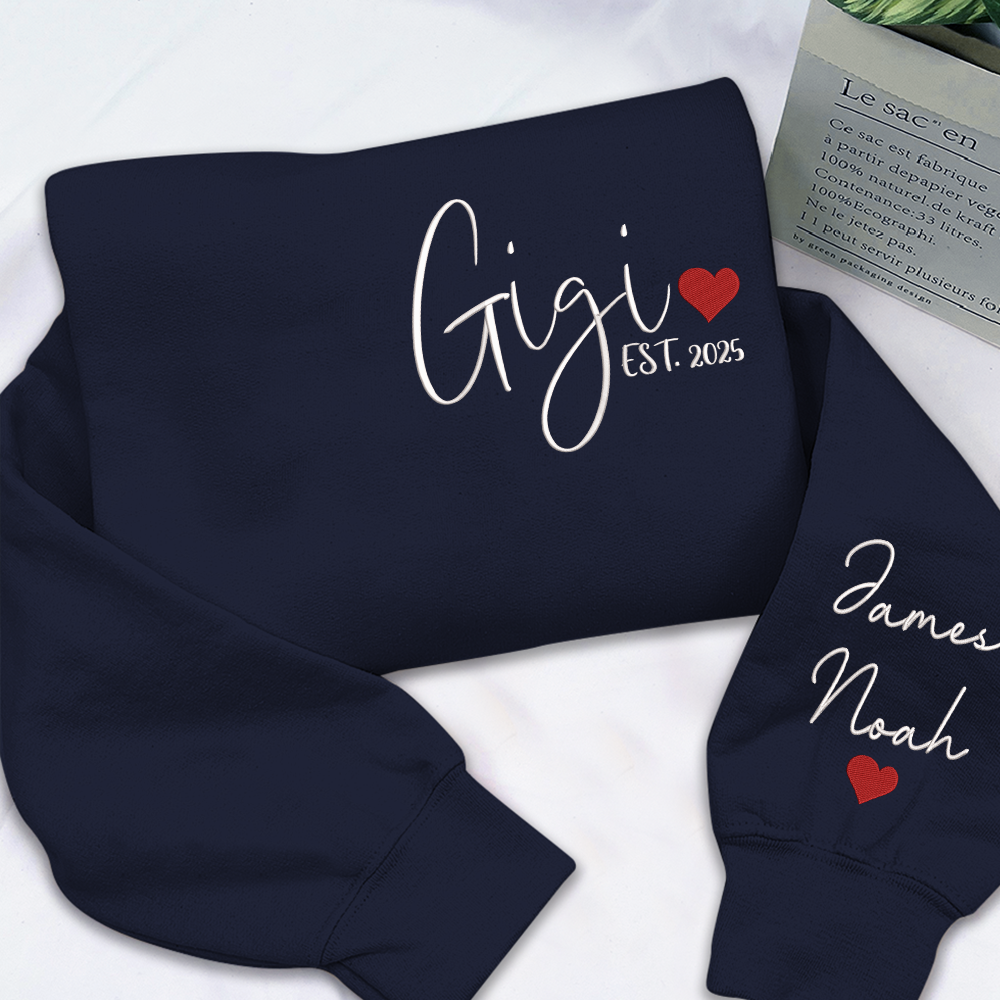 Embroidered Women's Sweatshirt with Heart, Gift For Gigi And Kids