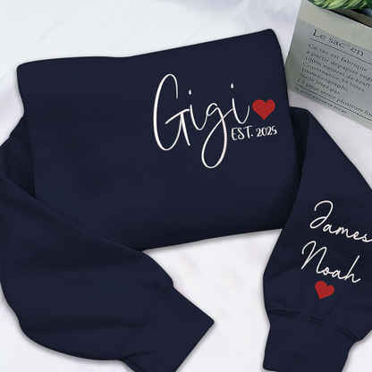 Embroidered Women's Sweatshirt with Heart, Gift For Gigi And Kids