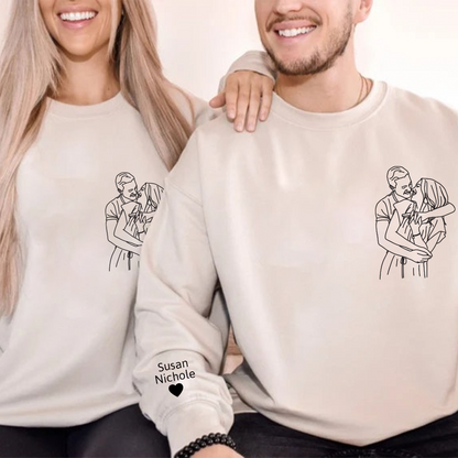 Custom Portrait From Photo, Couple Drawing, Personalized Family Portraits Embroidered Sweatshirt