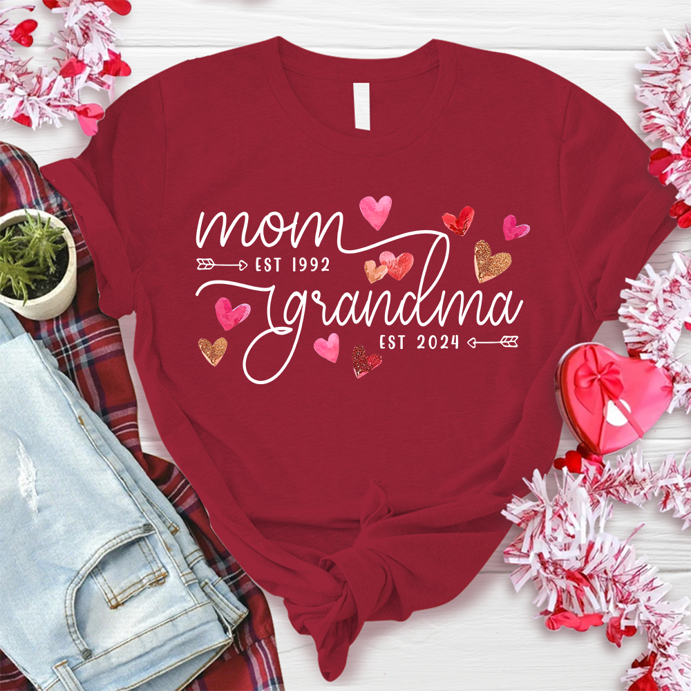 Custom Mom Grandma Est Heart Valentine With Kids T-Shirt