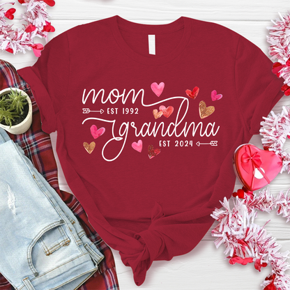 Custom Mom Grandma Est Heart Valentine With Kids T-Shirt