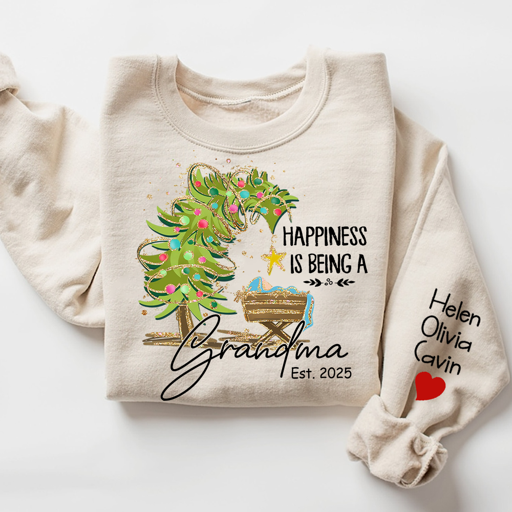 Happiness Is Being a Grandma Shirt, Custom Christmas Sweatshirt with Kids Names