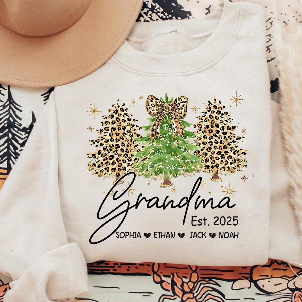 Personalized Grandma Sweatshirt, Christmas Tree Design Holiday Gift for Grandma