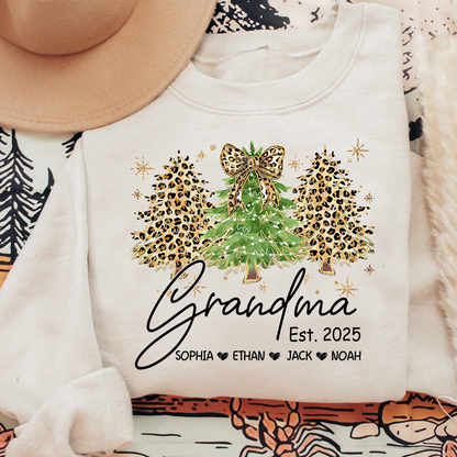 Personalized Grandma Sweatshirt, Christmas Tree Design Holiday Gift for Grandma