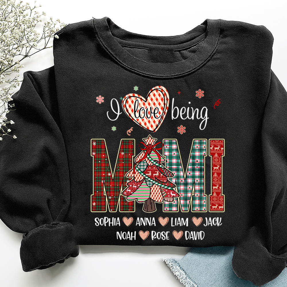 Personalized I Love Being Mimi Christmas Sweatshirt, Customized Gifts for Grandma and Grandchild
