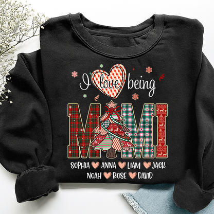 Personalized I Love Being Mimi Christmas Sweatshirt, Customized Gifts for Grandma and Grandchild
