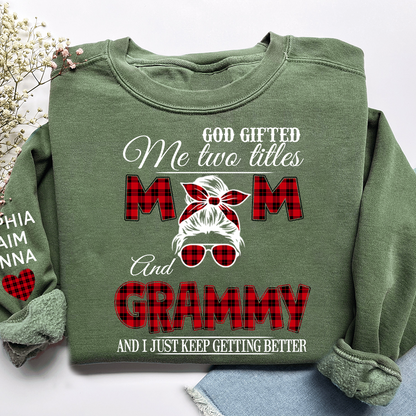 Personalized Mom & Grandma Sweatshirt – “God Gifted Me Two Titles” Custom Family Design, Perfect Christmas Gift for Her