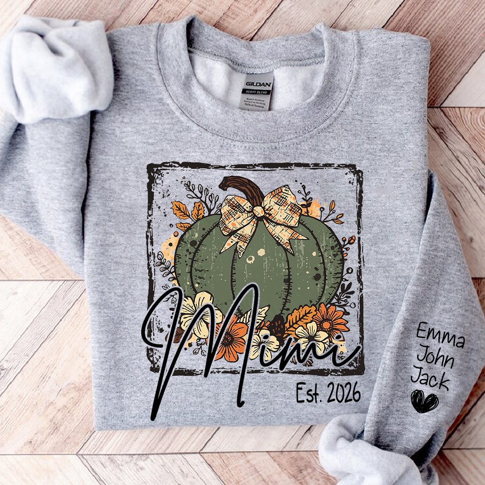 Mimi Pumpkin Shirt for Women, Floral Fall Bow Design Tee, Personalized Grandma T Shirt, Cozy Autumn Gift Idea