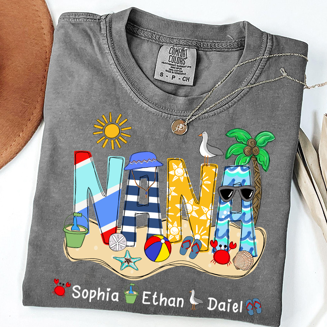 Comfort Colors® Summer Nana Tshirt, Custom Nickname With Grandkids Name, Love Summer 2025