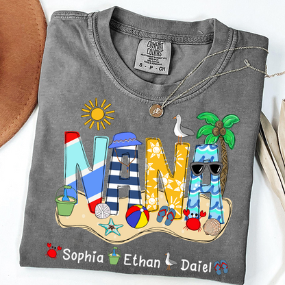Comfort Colors® Summer Nana Tshirt, Custom Nickname With Grandkids Name, Love Summer 2025