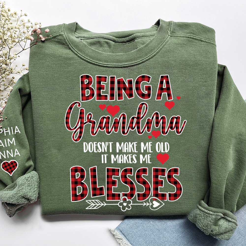 Personalized Grandma Sweatshirt, Blessed Grandma Plaid Heart Shirt with Kids Names