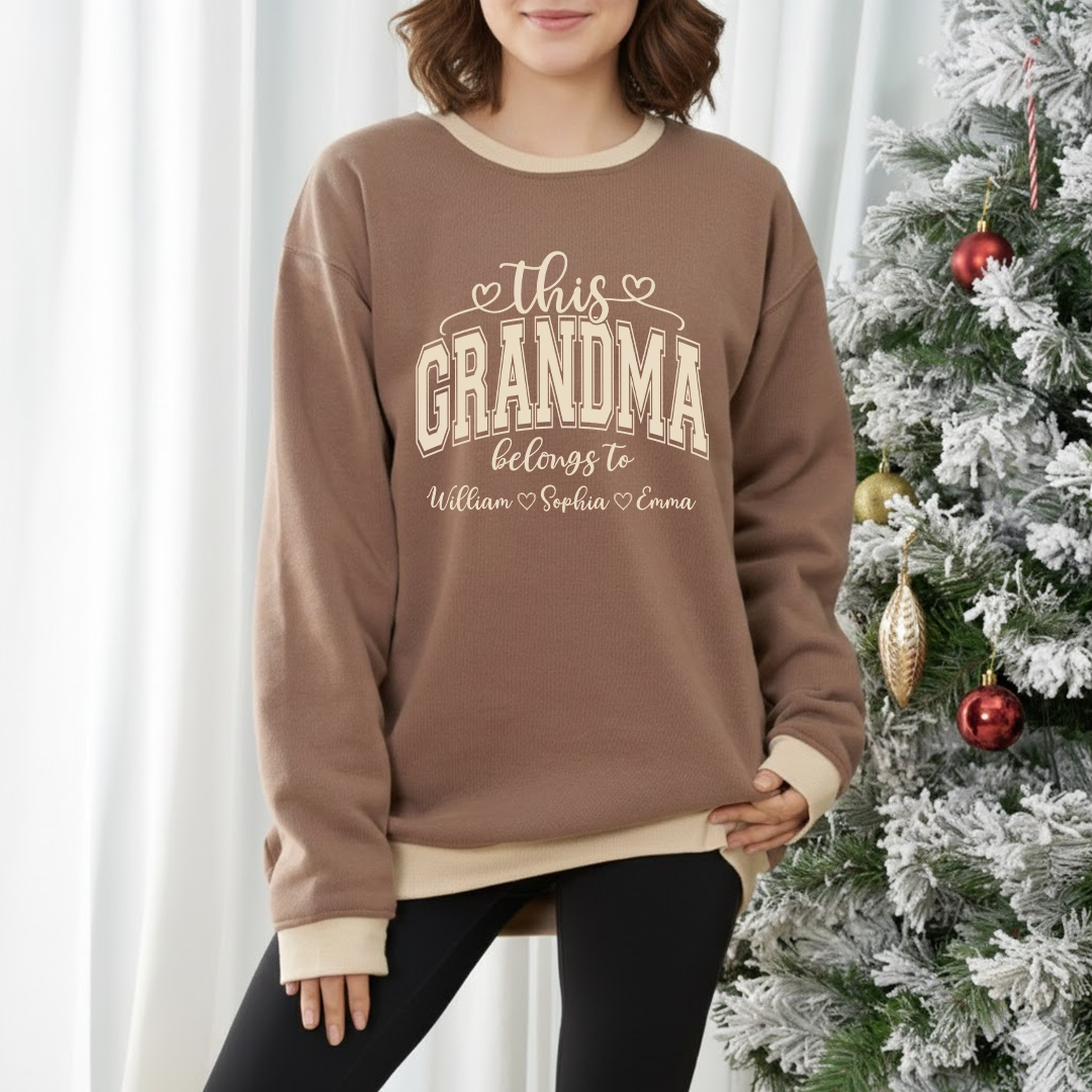 Custom Grandma Sweatshirt – Exclusive Two-Tone Design with Personalized Grandkids’ Names