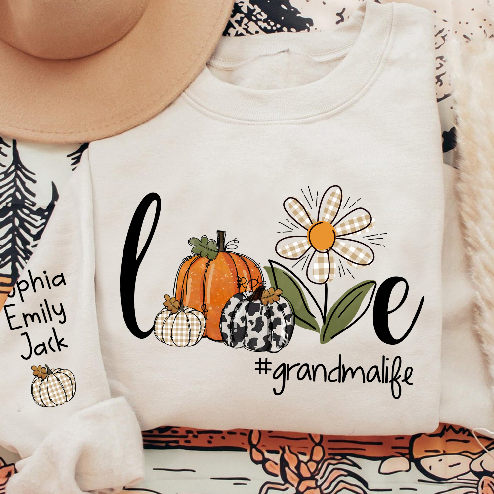 Autumn Love Sweatshirt with Custom Names for Grandma and Grandkids