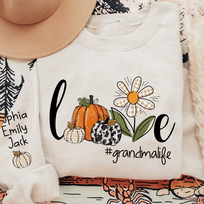 Autumn Love Sweatshirt with Custom Names for Grandma and Grandkids