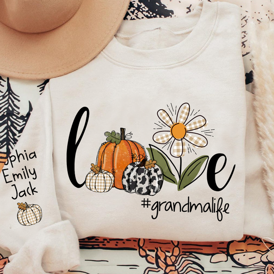 Autumn Love Sweatshirt with Custom Names for Grandma and Grandkids