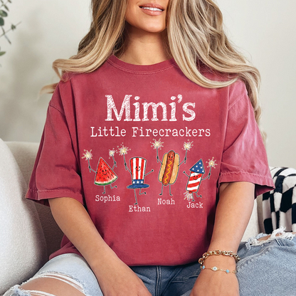 Personalized Mimi's Little Firecrackers Shirt, Custom Grandma Tee with Grandkids Names, Patriotic 4th of July Family Shirt for Mimi