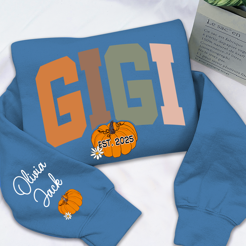Custom Grandma Autumn Pumkin Sweatshirt, Personalized For Gigi And Kids