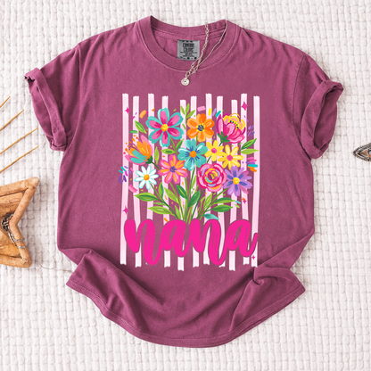 Comfort Colors® Custom Striped Wildflowers Nana Shirt, Trendy Ditsy Floral Gift for Grandma And Kids