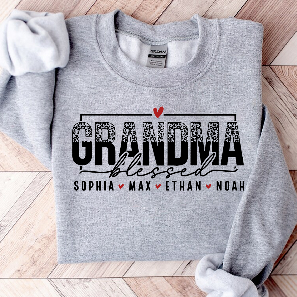 Personalized Blessed Grandma Heart Sweatshirt, Gift for Grandma and Kids