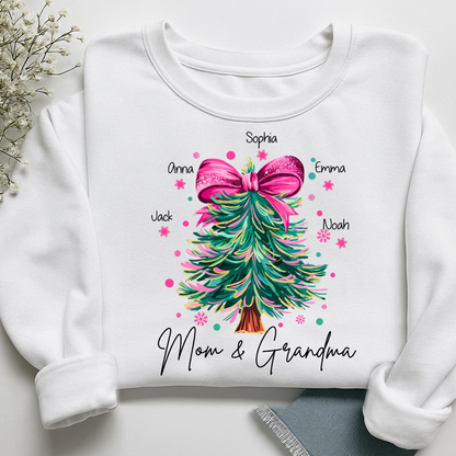 Custom Mom & Grandma Sweatshirt, Christmas Tree Holiday Shirt with Family Name