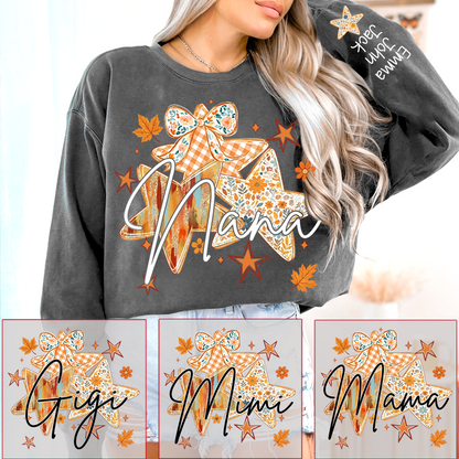 Personalized Nana Shirt for Women, Autumn Star Floral Design Tee, Custom Grandma T Shirt, Cozy Family Gift