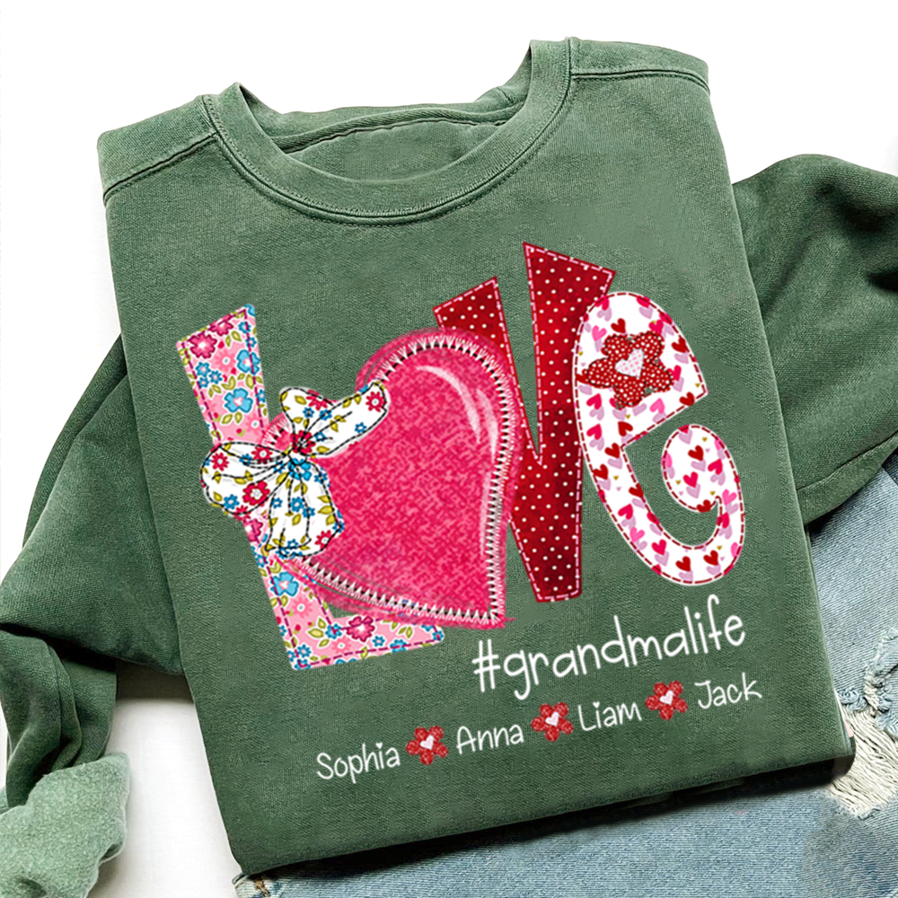 Personalized Love Grandma Sweatshirt, Valentine Heart Bow Gift for Grandma