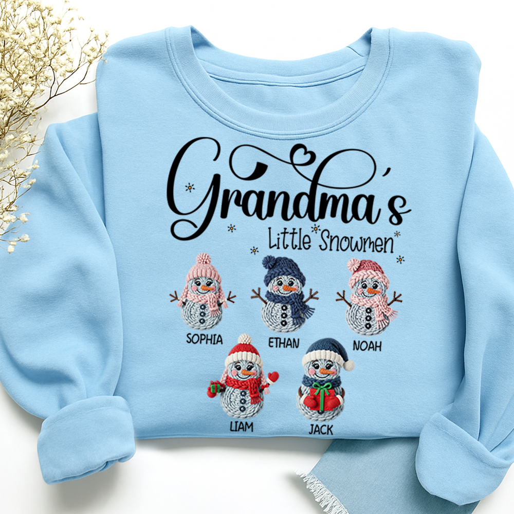 Personalized Grandma’s Little Snowmen Sweatshirt, Custom Christmas Gift with Kids’ Names
