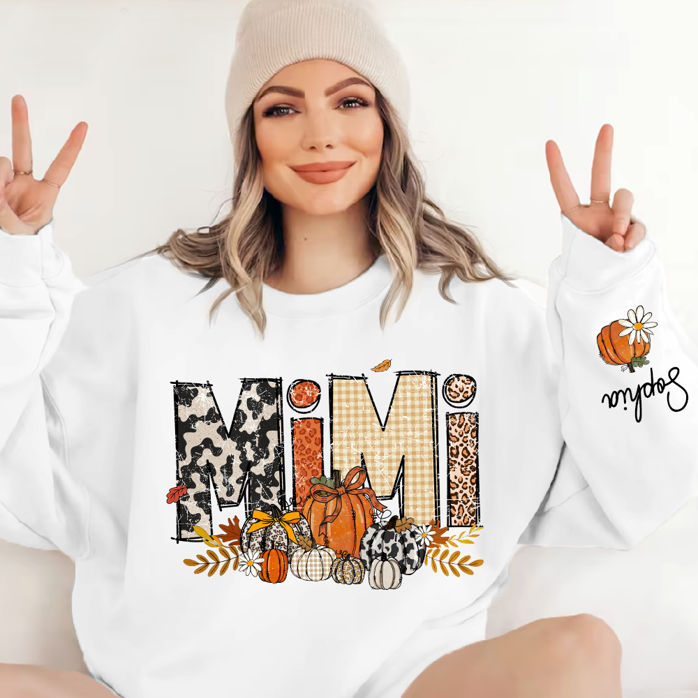 Preppy Fall Mimi Custom Grandma Pumkin Sweatshirt, Personalized For Grandma And Kids