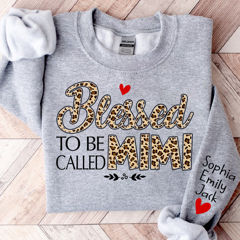 Personalized Leopard Print Sweatshirt Blessed to be called Mimi, Gift For Grandma And Grandchildren