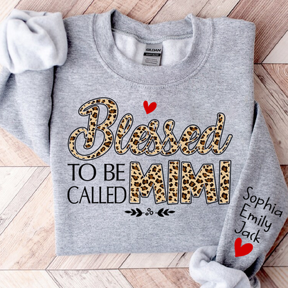 Personalized Leopard Print Sweatshirt Blessed to be called Mimi, Gift For Grandma And Grandchildren