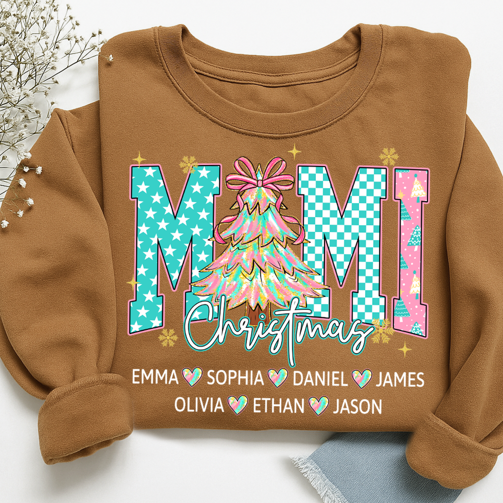 Christmas Tree Mimi Sweatshirt, Custom Family Name for Grandma And Kids