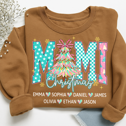 Christmas Tree Mimi Sweatshirt, Custom Family Name for Grandma And Kids