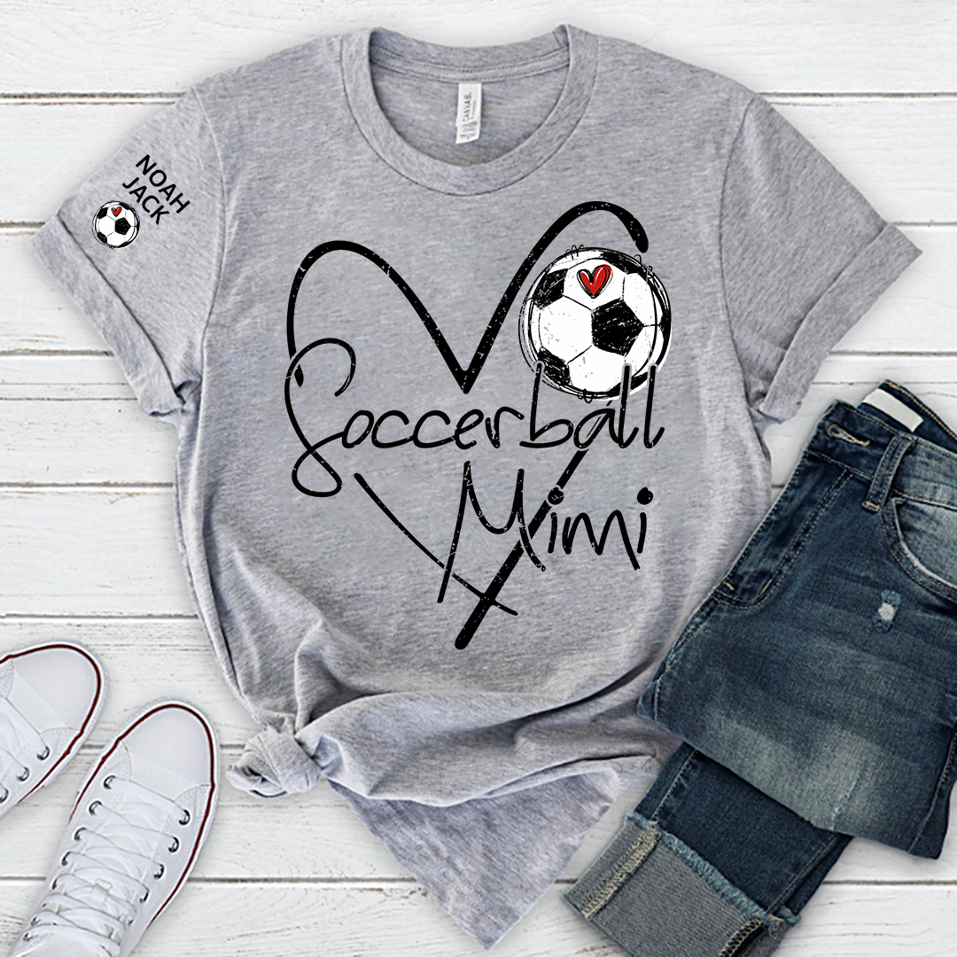 Personalized Soccer Mimi Shirt, Soccer Ball Heart Design with Kids Names