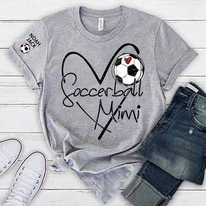 Personalized Soccer Mimi Shirt, Soccer Ball Heart Design with Kids Names
