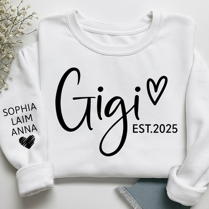 Personalized Gigi Est Heart Sweater, Gift for Grandma and Kids, Unique Gift for Grandma and Family